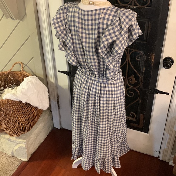 NEW Max Studio Feminine Ruffle Blue Plaid Midi Dress Large - Picture 8 of 15